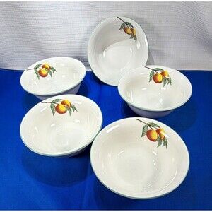 Vintage Citation Garden Trellis Stoneware Berry Dessert Bowls 5” Peach Set of 5